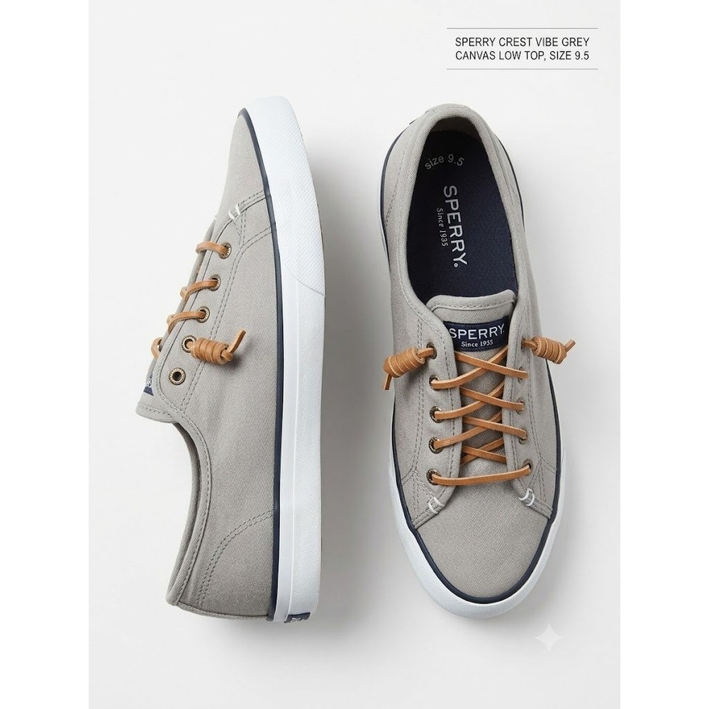 Sperry Crest Vibe Grey Canvas Low Top Sneakers Shoes Rawhide Barrel Laces Sz 9.5